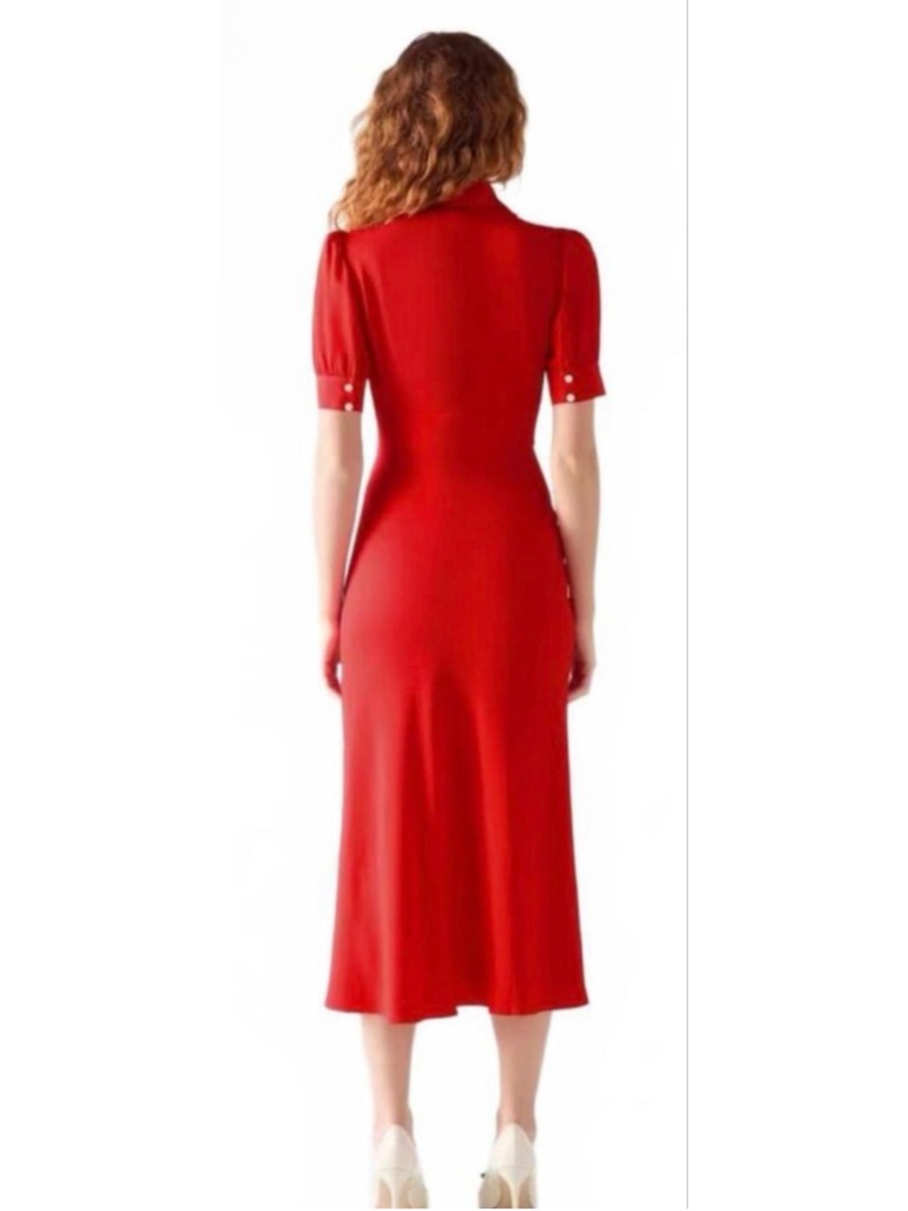 NWT LK Bennett Red Scallop Collar Tea Midi Dress 10 - Picture 3 of 5
